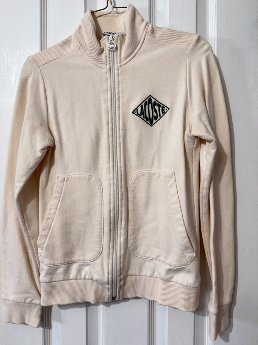 Lacoste Cream Full-Zip Logo Sweatshirt